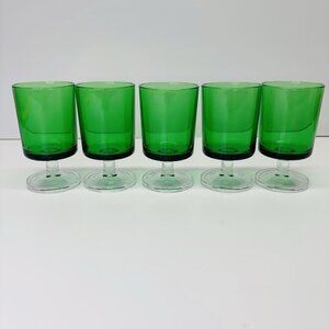 Set of 5‎ French Luminarc Cavalier Wine Glasses in Emerald Green. Circa 1970